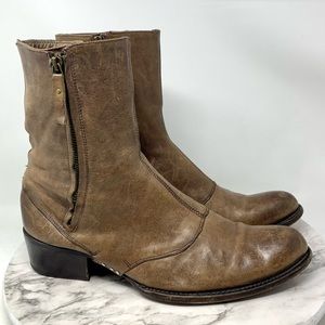 Marco Delli Hand Crafted Italy Leather Double Zip Spat Boots 44/10 Moto Retro